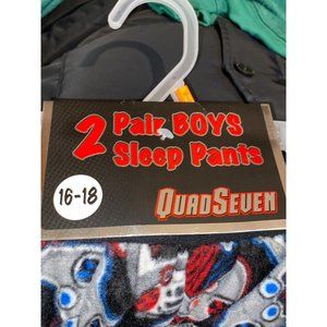 QuadSeven 2 Pair Boys Sleep Lounge Fleece Pants Size 16/18 flame Resistant